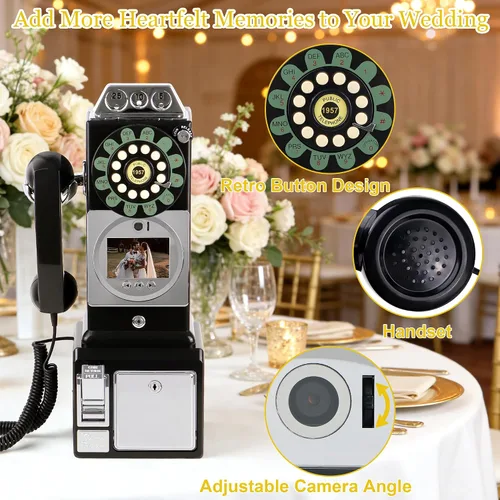 Vista 3 de Libro de invitados de audio y video, teléfono de boda, video HD 1080P, libro de invitados de estilo retro con batería de larga duración para bodas