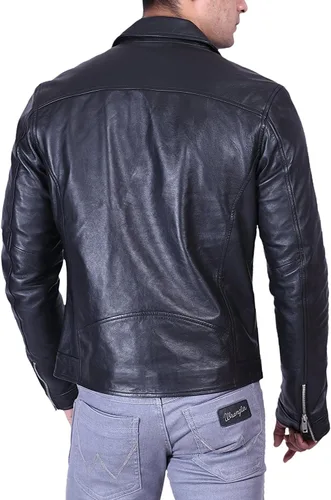 Vista 4 de Chaqueta Hombre - Cafe Racer Real Lambskin Leather Motorcycle Biker Jacket