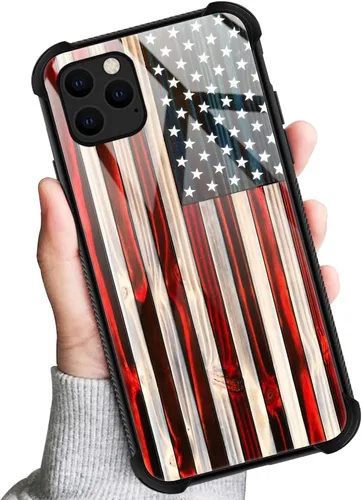 Vista 6 de Funda compatible con iPhone 13 Pro, fundas para mujeres y niñas, a prueba de golpes, antiarañazos, bandera estadounidense tradicional de Old Glory