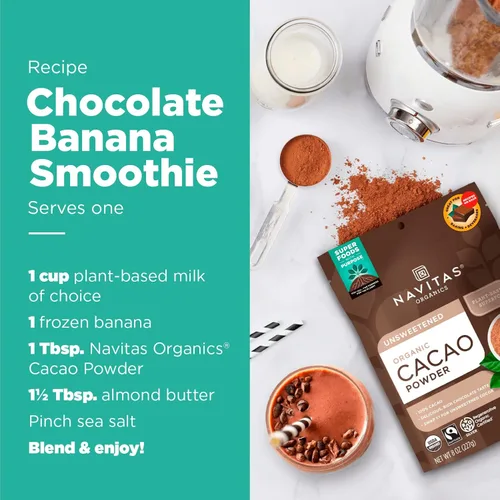 Vista 4 de Navitas Organics - Cacao en polvo - Sustituto de cacao en polvo 1:1, para chocolate caliente, horneado y más - Certificado orgánico regenerativo