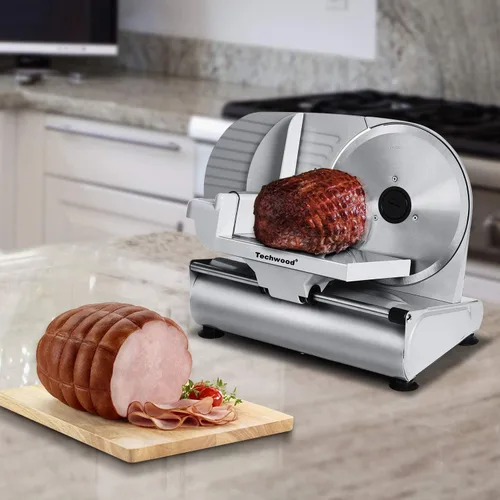 Vista 8 de Cortador de carne, Techwood Cortador eléctrico de alimentos delicatessen con hoja de acero inoxidable extraíble de 9", Cortador de queso, frutas