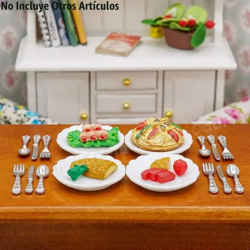 Vista 6 de Odoria 1/12 Platos en miniatura y cubiertos Cuchillo Tenedor Cuchara Juego de accesorios para casa de muñecas, plata plateado
