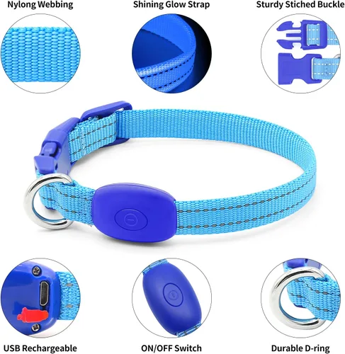 Vista 3 de Illumifun Collar LED para Perros Pequeños - Collar de Seguridad para Perros con Luz Recargable por USB, Collar con Luz de Correa de Nailon Ajustable