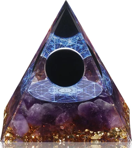 Vista 7 de Hopeseed Pirámide de orgón para energía positiva, cristales curativos de cristal de amatista natural de orgonita pirámide para reducir el estrés