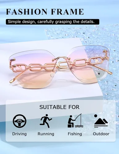 Vista 3 de AEVOGUE - Los lentes de sol para mujer, sin bordes, lentes de corte de diamante, de tamaño grande (AE0534)