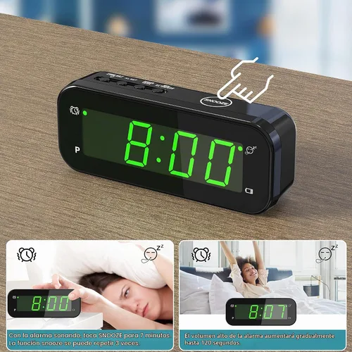 Vista 4 de KWANWA Reloj despertador digital 2 en 1 con termómetro