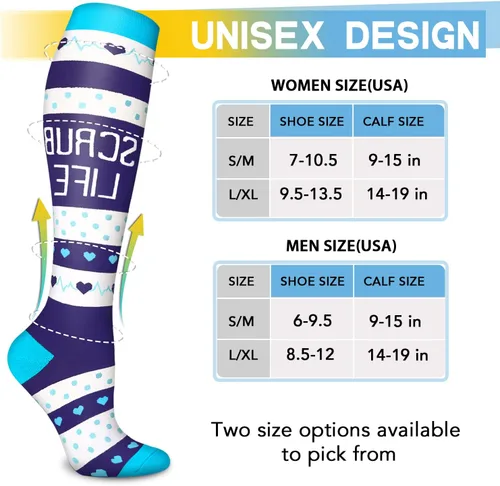 Vista 6 de 6 pares de calcetines de compresión para mujeres y hombres, circulación 20-30 mmHg, es el mejor soporte para correr, enfermería, deportes atléticos
