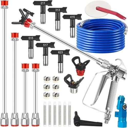 Vista 8 de Kit de pistola pulverizadora de pintura sin aire, 14 piezas, 3600 PSI de alta presión con 6 puntas reversibles (211/313/415/515/517/623), filtros