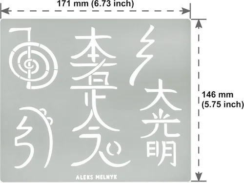 Vista 4 de Aleks Melnyk No.100 Usui Reiki Símbolos, Plantilla de Metal Pirografía, Plantilla Namaste Japonesa, Letra China, Dai Ko Myo, Plantilla Artesanal