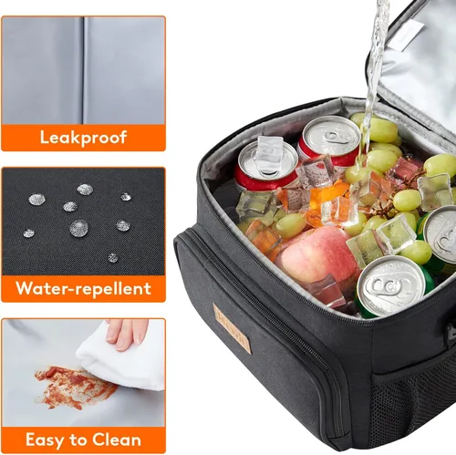 Vista 4 de Lifewit Bolsa de almuerzo reutilizable aislada, portátil, congelable, suave Negro