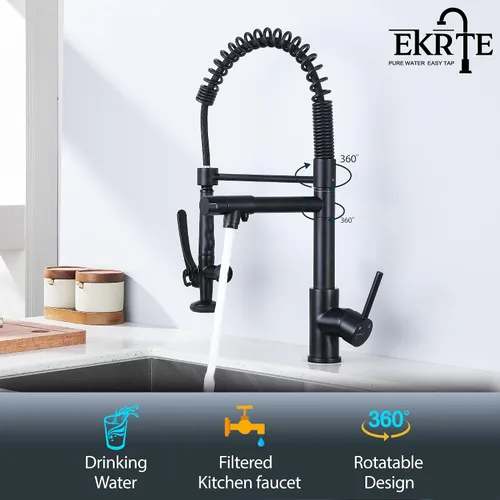 Vista 12 de Grifo de fregadero de cocina con rociador extraíble, grifos purificadores de filtro de agua 3 en 1, grifo de cocina de estilo comercial resistente