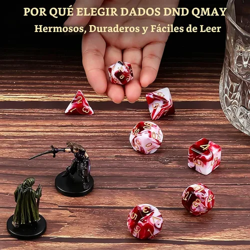 Vista 6 de QMAY - Juego de dados para DND, 7 dados poliédricos con bolsa de dados para juegos de mesa D&D