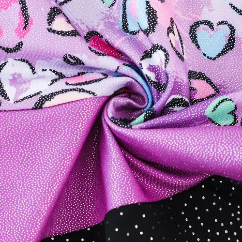 Vista 4 de Leotardo de gimnasia con shorts para niñas, sin mangas, para ciclismo, con diseño de mariposas y flores con brillo, color negro y rosado intenso