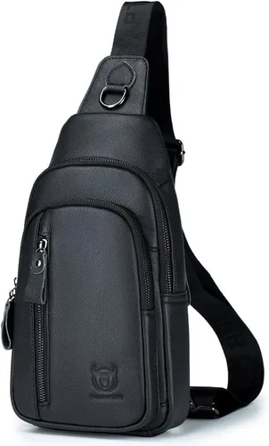 Vista 18 de Vintage Leather Sling Bag Backpack for Men Crossbody Shoulder Chest Day Pack Backpacks #10Marrón
