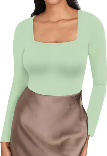 Vista 61 de MANGOPOP - Body de manga corta con cuello cuadrado para mujer