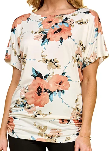 Vista 35 de Made By Johnny Camiseta de manga corta Dolman con cuello barco y dobladillo curvado para mujer, ajuste holgado Wt1037_aqua