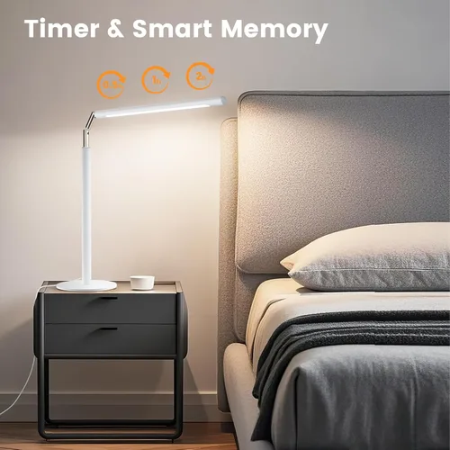 Vista 6 de Lámpara de Escritorio LED Blanca - Luz de Escritorio Industrial Plegable para Oficina en Casa, Lámpara de Mesa Regulable de 15W para Lectura