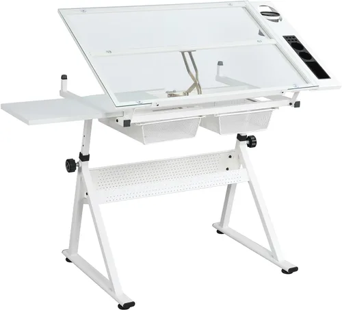 Vista 8 de Mesa de dibujo con taburete, mesa de dibujo multifuncional ajustable en Negro