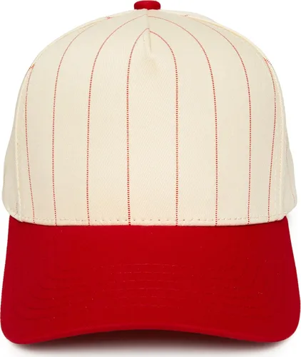 Vista 7 de Funky Junque - Sombreros Snapback de Lona Vintage de Dos Tonos Rayas a rayas - Rojo/Beige