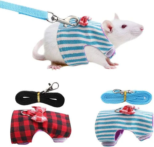 Vista 3 de Juego de 2 piezas de ropa de conejillo de indias, hurón, ratas, hámster, arnés de malla suave, chaleco con campana para conejillos de indias