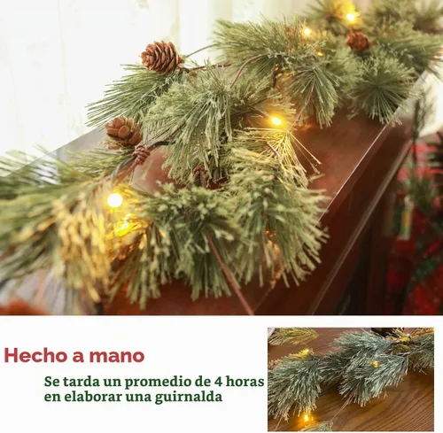 Vista 5 de Guirnalda de Navidad ahumada de 6.4 pies con luces, guirnalda de pino de cedro rústico natural preiluminada con conos de pino para el hogar, Año