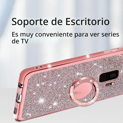 Vista 5 de Funda para Samsung Galaxy S9, Galaxy S9 para mujer, con purpurina, suave, elegante, transparente, TPU de lujo, linda funda protectora con correa