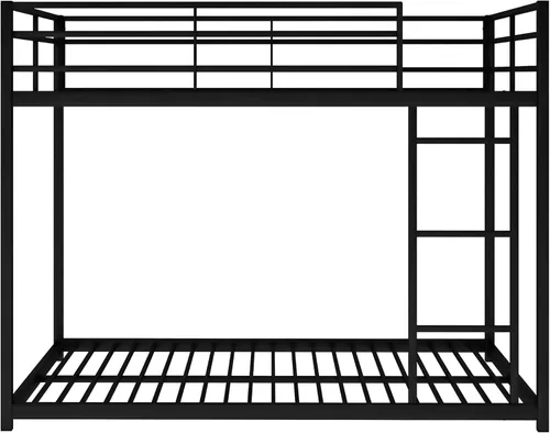 Vista 6 de Litera baja de tamaño matrimonial con escalera, litera de metal con barandillas de seguridad para niños, adolescentes y adultos, no requiere somier