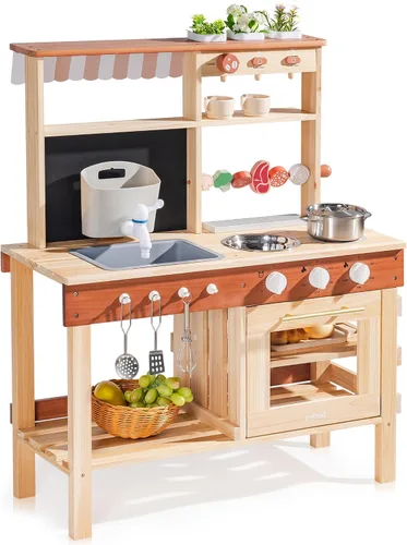 Vista 10 de ROBUD Cocina de Barro para Niños al Aire Libre, Cocina de Juego de Madera al Aire Libre, Cocina de Barro para Niños con Fregadero y Grifo