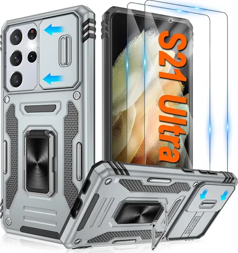 Vista 20 de Atump Funda para Motorola Moto G Play 2024 (4G) con [paquete de 2] protector de pantalla HD y cubierta para cámara deslizante, soporte de anillo