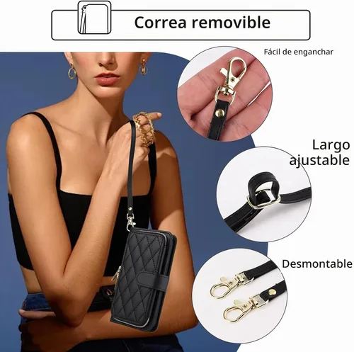 Vista 7 de Funda de Cartera para Samsung Galaxy S20 FE 5G de 6.5 Pulgadas con Correa para Muñeca, Billetera con Cremallera y más de 9 Ranuras para Tarjetas