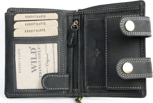 Vista 3 de Cartera de motociclista gris muy oscuro para hombre con cadena de 20 pulgadas de largo para colgar