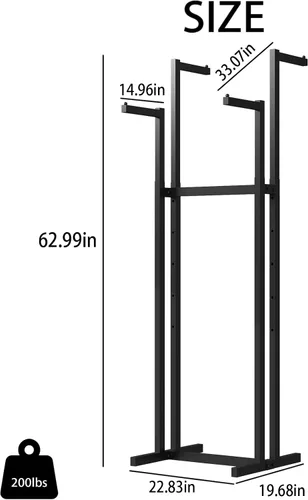 Vista 3 de Percheros de Ropa Negros con 4 Brazos Rectos, Perchero de Metal para Colgar Ropa, Perchero Independiente Heavy Duty, 46" a 63" de Altura Ajustable