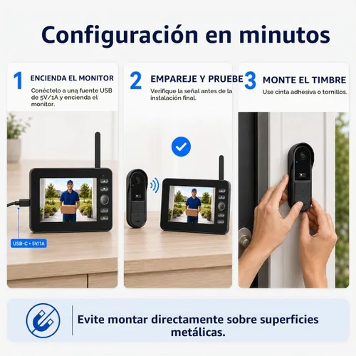 Vista 9 de TKMARS Timbre de puerta inalámbrico sin suscripción con pantalla de monitor, portero de video impermeable con activación activa, no necesita WiFi