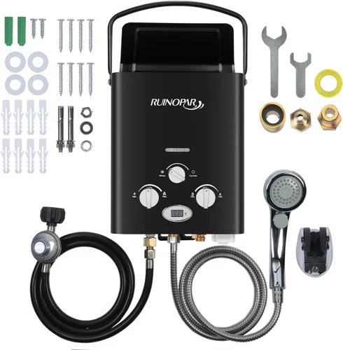 Vista 8 de Calentador de agua portátil sin tanque de propano – 6L 1.58GPM RV calentador de agua de gas bajo demanda con pantalla digital para exteriores