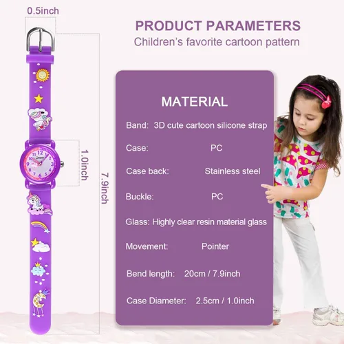 Vista 6 de Reloj de pulsera para niños de 3 a 10 años diseño de unicornio de dibujos animados impermeable de silicona para niños pequeños el mejor regalo