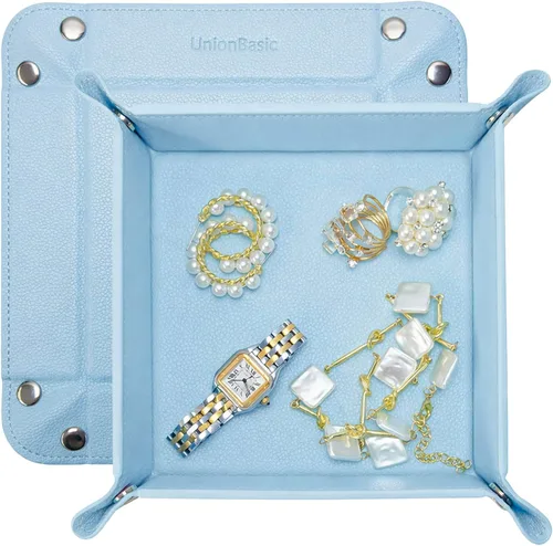 Vista 30 de UnionBasic Bandeja pequeña de valet, bandeja de joyería para anillos, relojes, aretes, organizador de entrada para monedas y llaves, soporte