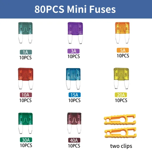 Vista 2 de ZIPCCI 80 piezas de mini fusibles para automóvil, kit surtido de fusibles (1A/3A/5A/10A/15A/20A/30A/40AMP), fusibles de cuchilla automotriz para RV