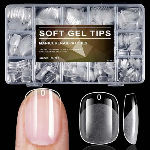 Vista 13 de 510 puntas de uñas ovaladas extra cortas, uñas postizas transparentes