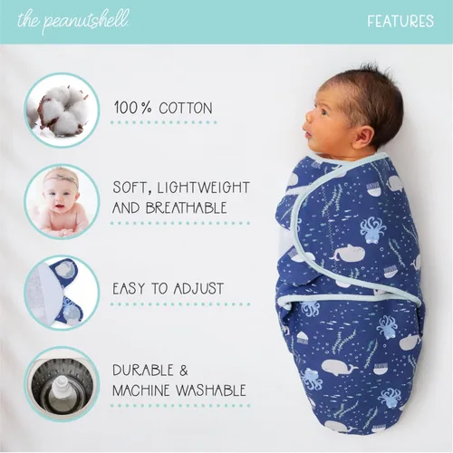 Vista 2 de The Peanutshell Juego de 3 mantas para bebé, saco de dormir para recién nacido, saco de dormir para recién nacidos, de 0 a 3, 3 a 6 meses, algodón