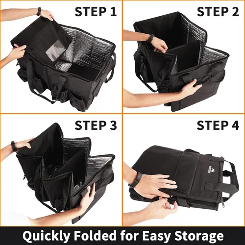 Vista 5 de MATEIN Bolsa aislante para entrega de alimentos, bolsa térmica XXXL para alimentos fríos y calientes, resistente al agua, plegable, para transporte