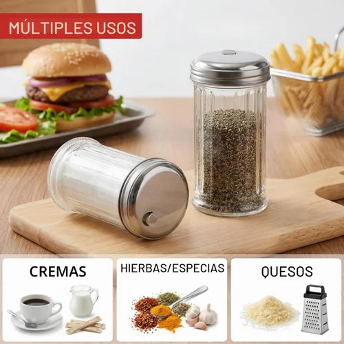 Vista 6 de Tebery Paquete de 2 dispensadores de azúcar de vidrio de 12 onzas, vertidor/coctelera con tapa de acero inoxidable, estilo retro