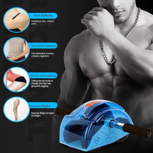 Vista 4 de Rodillo de abdominales para entrenamiento abdominal, rodillos de ejercicio abdominal con 4 ruedas, ejercitador muscular para mujeres y hombres