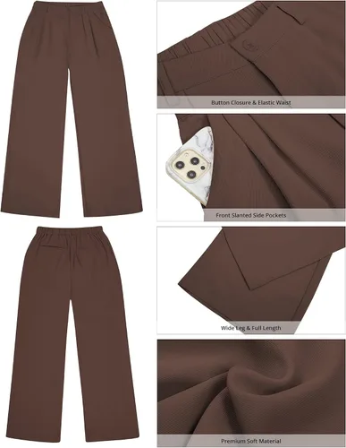 Vista 6 de GRAPENT Pantalones de pierna ancha para mujer, pantalones de vestir holgados de tiro alto para oficina, trabajo, negocios o uso informal