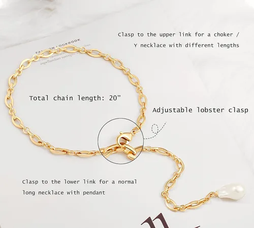 Vista 7 de Collar de eslabones de cadena de oro de 18 quilates para mujer, collar con colgante de perla barrocobrújula
