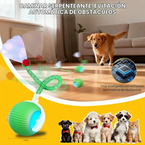 Vista 3 de Pelota interactiva de juguetes para gatos y perros de interior, juguete automático para gatos, rotación automática de 360°, evita obstáculos