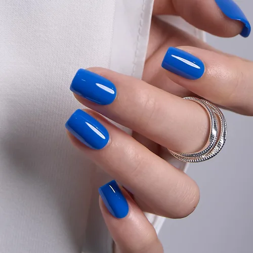 Vista 10 de CurvLife Uñas postizas cuadradas cortas a presión, terciopelo degradado Paris Script