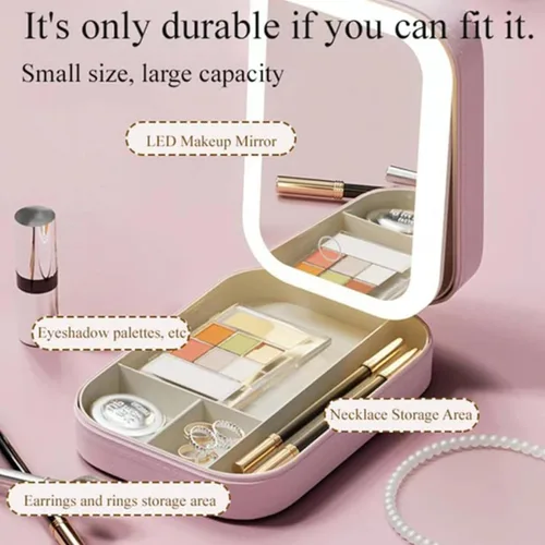 Vista 5 de Caja de almacenamiento de maquillaje integrada con espejo de llenado de luz, estuche cosmético ligero complementario LED, caja de almacenamiento