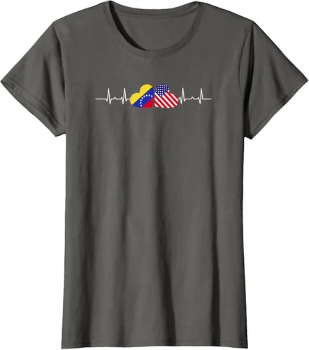Vista 6 de Camiseta Venezuela American Heartbeat para mujer, Negro, S