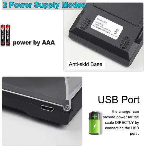 Vista 3 de Báscula miligráfica con suministro USB, báscula de recarga NEWACALOX de 100 x 0.00 oz, báscula de polvo de laboratorio multifunción portátil de alta