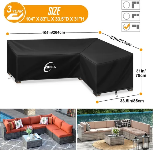 Vista 2 de Kipiea Funda para Sofá Seccional en Forma de L para Patio, Tela Oxford Resistente 420D, Funda Seccional para Exteriores con 6 Hebillas a Prueba
